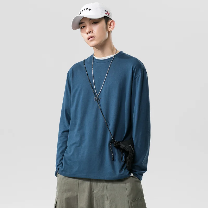 

Autumn Thin Section Solid Color Long-sleeved T-shirt All-match Casual Loose Bottoming Shirt Drop Shoulder Men's Clothes Tide Top