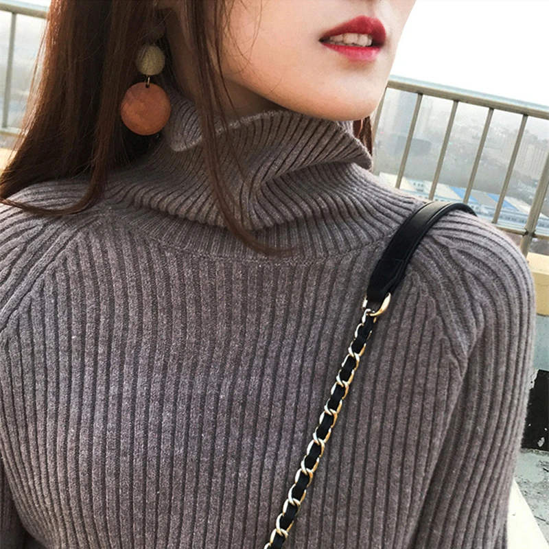 

GOOHOJIO Vintage Thicken Striped Women Sweaters Autumn Winter Turtleneck Pullovers Jumpers Female Korean Knitted Tops femme 2020