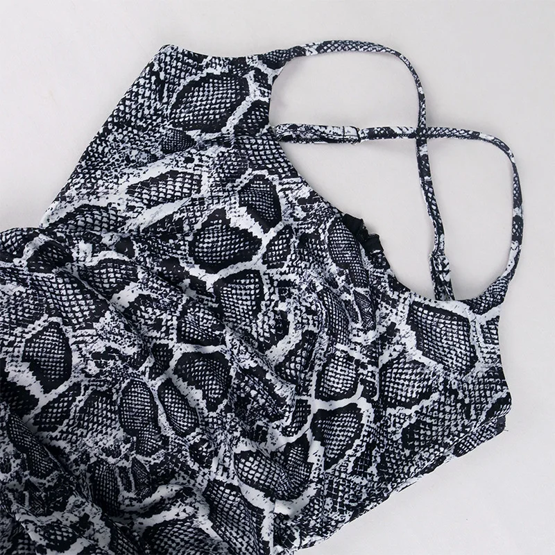 

Mozision Spaghetti Strap Snake Print Dress For Women Backless Drawstring Skinny Dress 2021 New Zipper Party Club Dress Vestidos