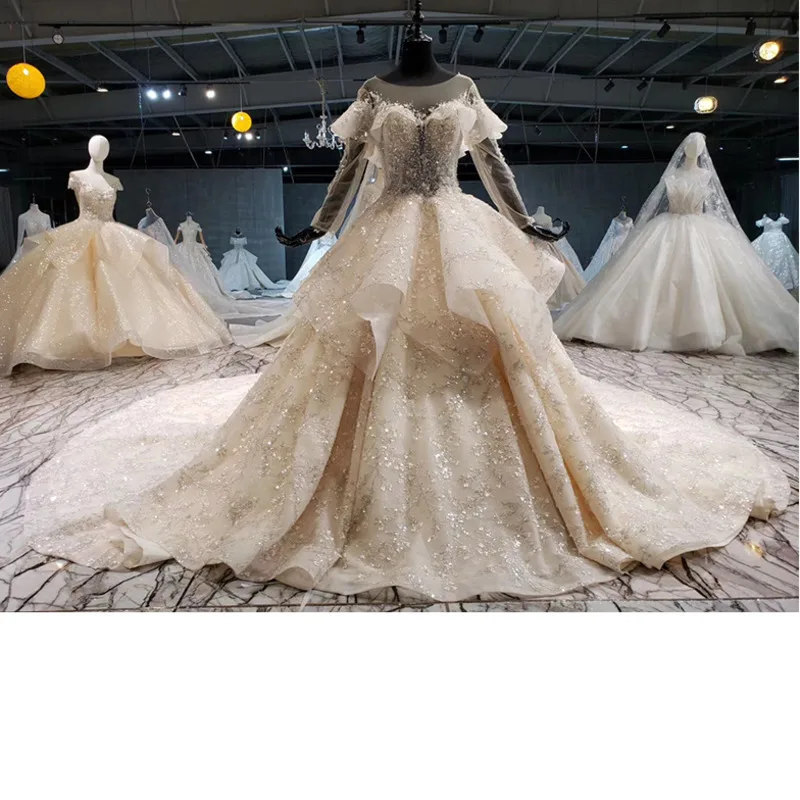 BGW 2020 Свадебное богемное Платье с длинным рукавом блестящее кружевное принцессы