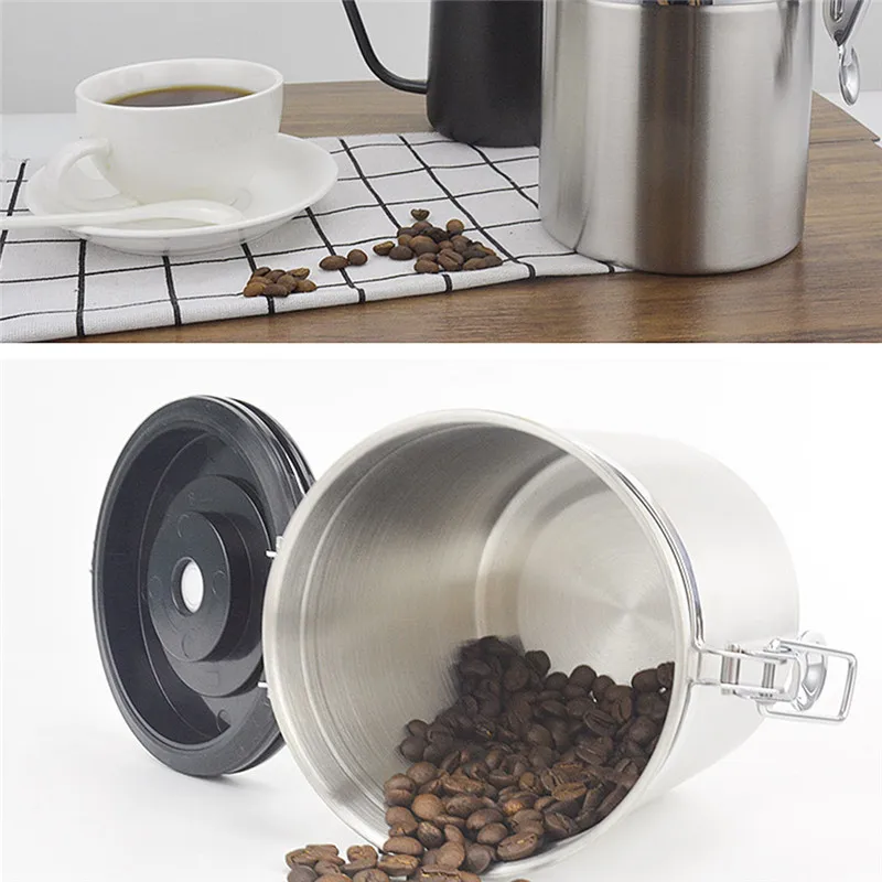 Stainless Steel Airtight Sealed Canister With Spoon Coffee Flour Sugar Container Holder Can Storage Bottles Jars For Bean | Дом и сад