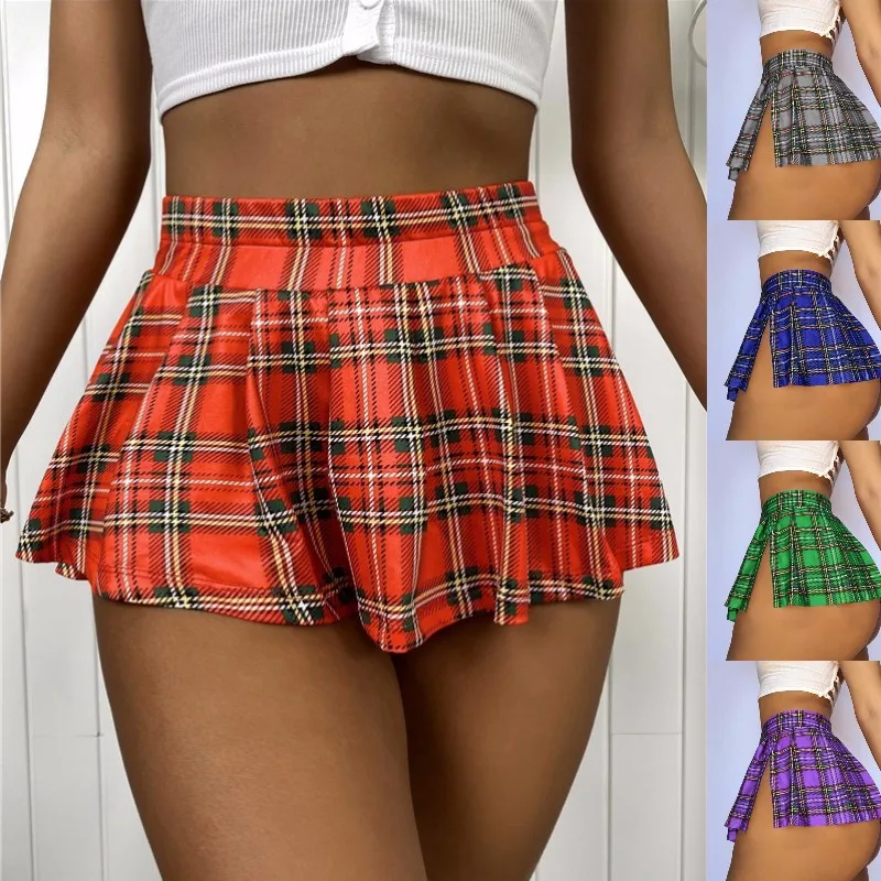 

Womens Fashion Club Low-Waisted Skirt Lattice Printed Mini Short Skirts Feminina Plaid Female Mini Falda Sexy Para Mujer Pleated