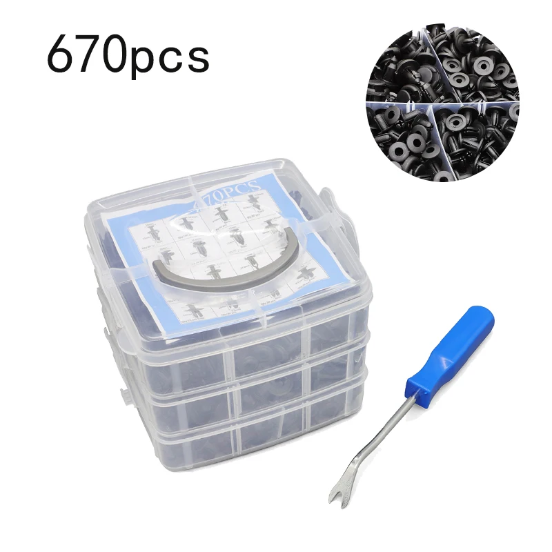 

670Pcs Car Retainer Fastener Clips Kit Auto Push Pin Rivets Set Bumper Door Trim Panel Clips For Ford Toyota
