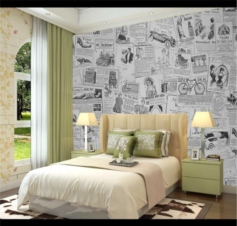 

xuesu Custom wallpaper mural 3d/8d retro background wall old newspaper background wall sofa photo background wall wall covering