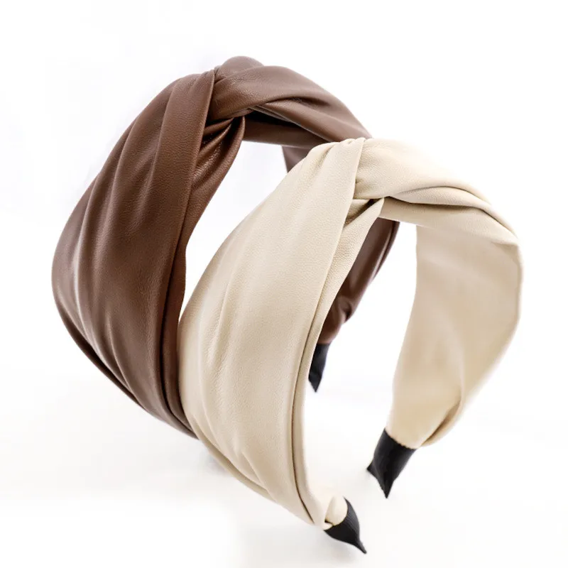 

QCOOLJLY New Fashion PU Leather Headband For Women Hair Hoop Bands Female Hairband Girls Headdress Hair Accessories