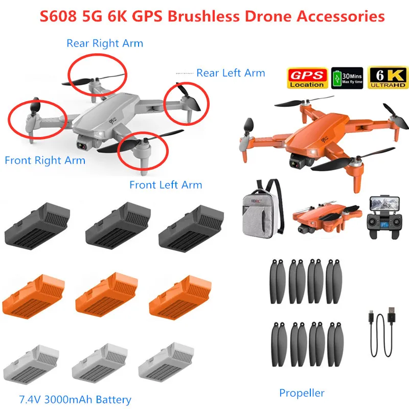 

Аксессуары для дрона S608 S-608 6K GPS RC S608 Pro 7,4 V 3000mAh аккумулятор/пропеллер/рычаг с двигателем/USB S608 pro Лопасти пропеллера