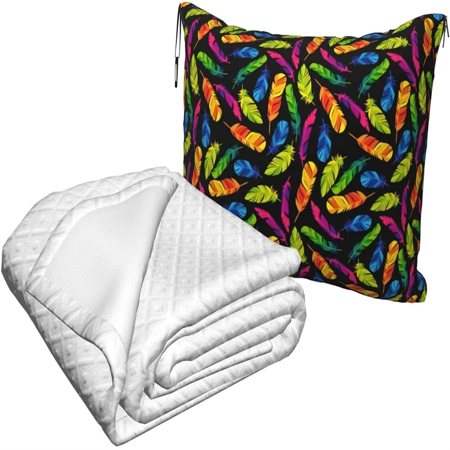 vender Penas Coloridas Viagem Travesseiro Cobertor Dois-em-um Mochila Cinta E Compacto Avião Saco Cintura Suporte 60x43 Polegadas