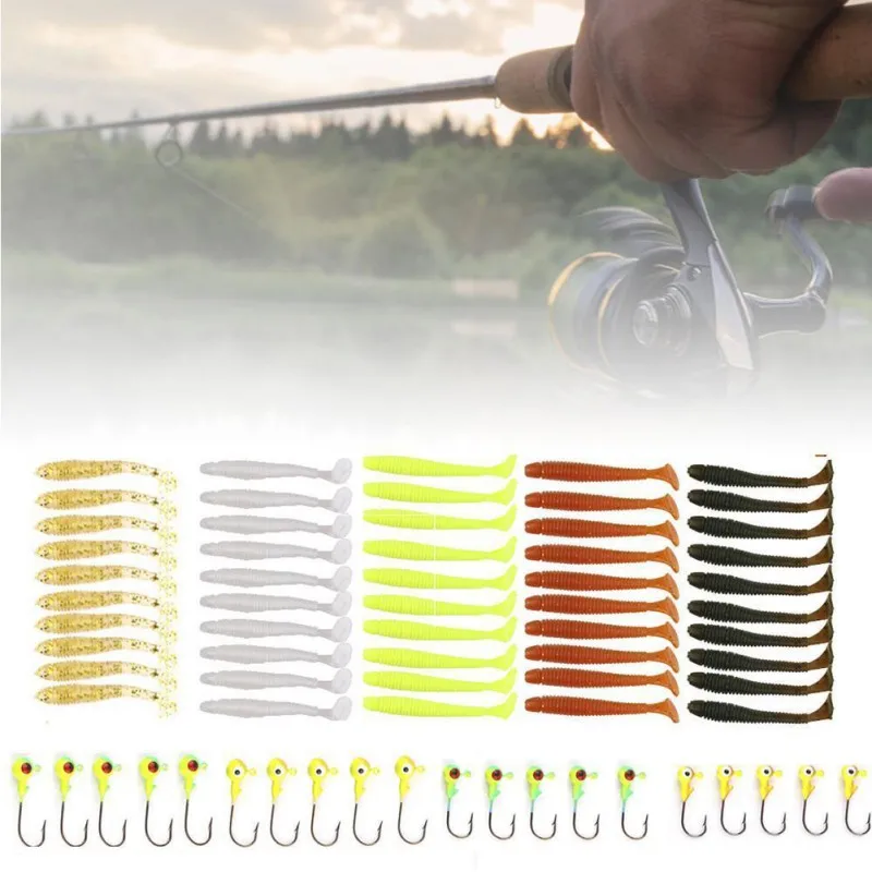 

120pcs Artificial Bait Kit Reusable Plastic Carbon Steel Soft Lure Saltwater Freshwater Fishing Accessories