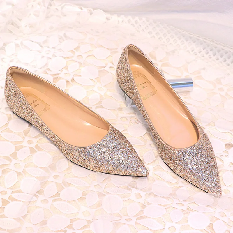 

Plus Size 31-44 Fashion Classics Silver Bling Glitter Flats Women Casual Pointed Toe Flat Loafers New Party Dress Sequin Shoes