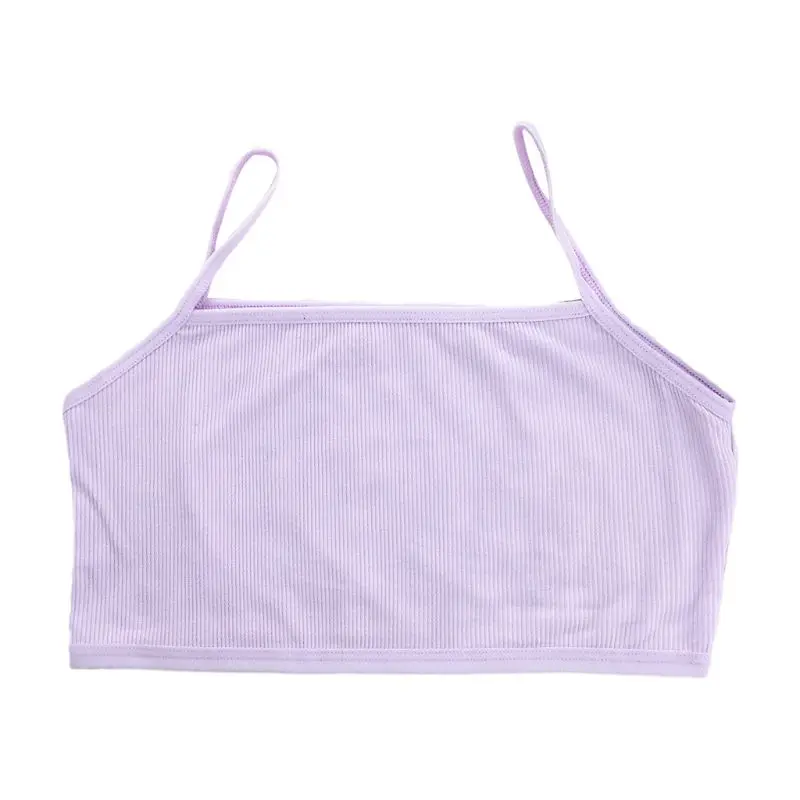 

Middle School Student Girls Sport Training Bra Spaghetti Strap Bandeau Cami Crop Top Single Layer Ribbed Solid Color Summer