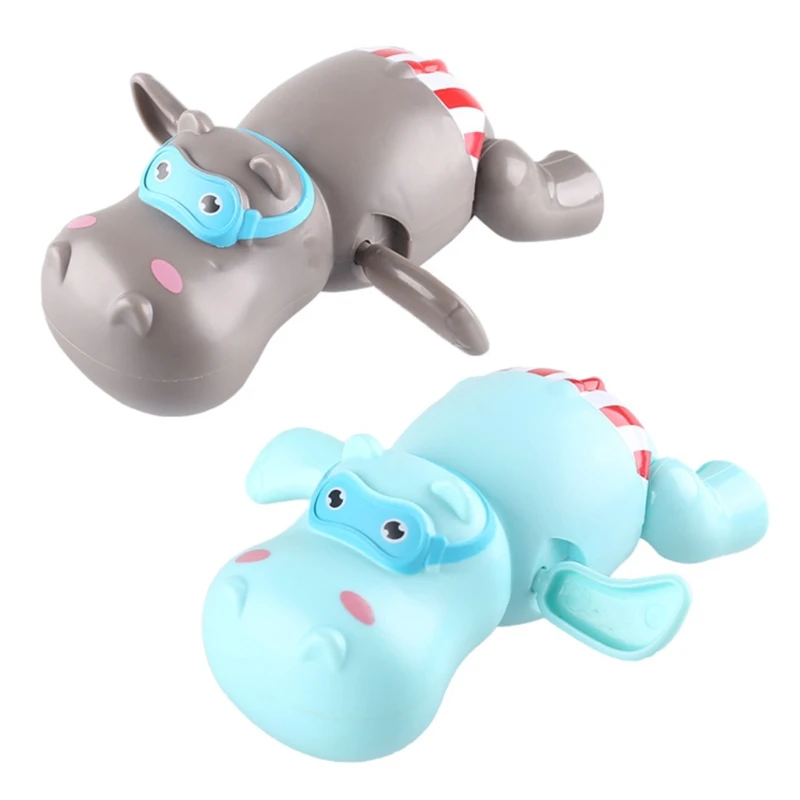 

L9CD toys for children New Baby Bath Swimming Bath Toy Cute Mini 2-color Blue Brown Hippo Clockwork Bath Toys infant