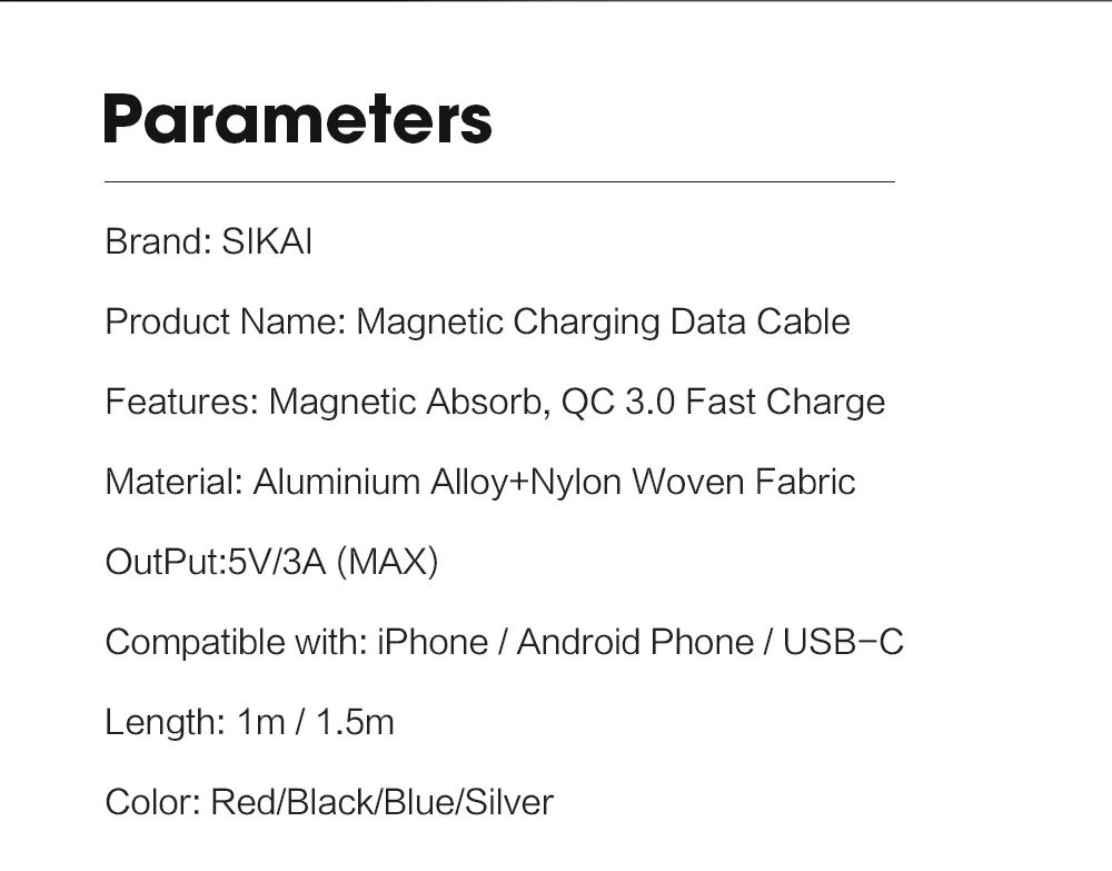 SIKAI 3A LED для H Магнитный кабель Micro USB Type C iPhone Samsung Huawei xiaomi oneplus 6 Магнитная Быстрая