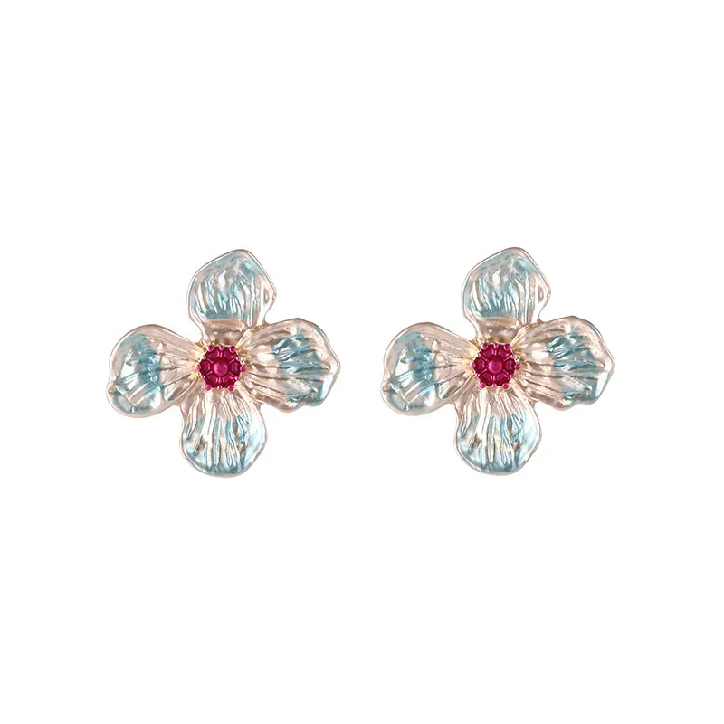

TIMEONLY Fairy Gradient Blue Color Flower Earrings for Women 2020 Gold Color Alloy Small Floral Petel Stud Earrings Pendientes
