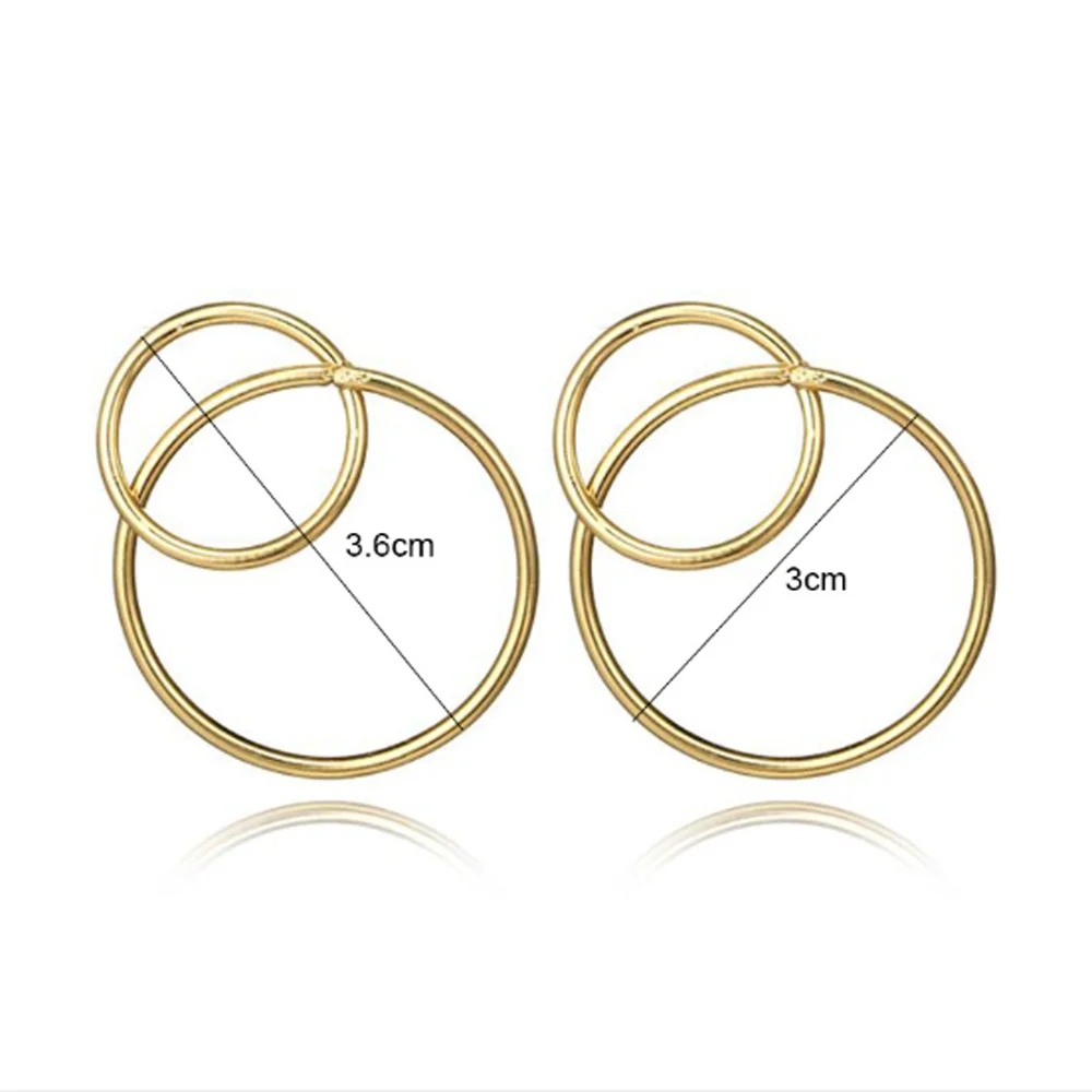 Американские большие двойные круглые серьги гвоздики для женщин Золотой