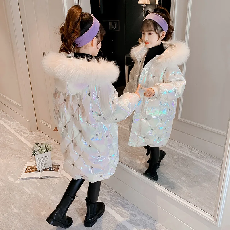 Зимнее хлопковое пальто с капюшоном и меховым воротником для девочек детская
