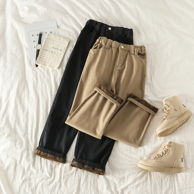 Mooirue зимние женские толстые длинные штаны с высокой талией эластичные Harajuku Safari