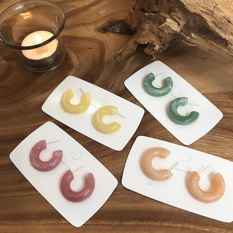 Модные Акриловые милые цветные маленькие простые серьги кольца из ацетата и