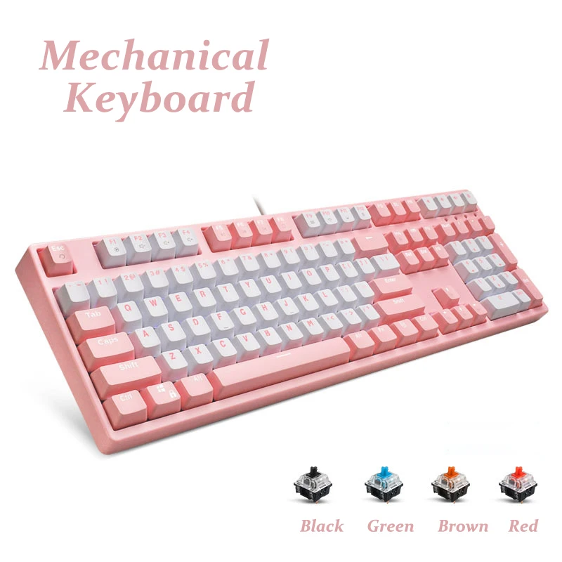 FY108 розовый механическая клавиатура USB Проводная компьютерная RU/EN