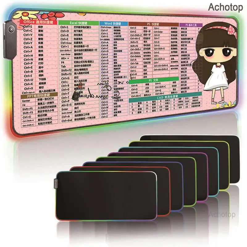 

desk PS PPT office software shortcut key RGB Large Gaming Mouse Pad LED XXL Mousepad Gamer Computer Desk Mat Pad Tapis Souris