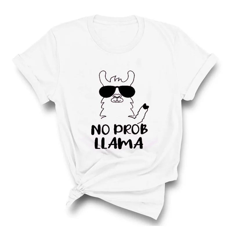 Женская футболка с коротким рукавом No Prob Llama Повседневная летняя забавным