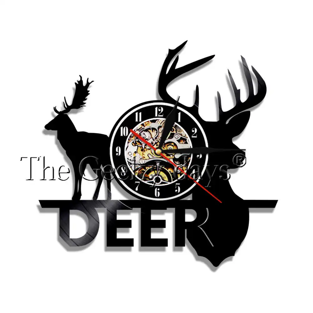 1 Forest Deer Wall Decor Retro Vinyl Record Wall Clock Antler King Moose With Pine Tree Hunting Hunters Wall Clock Gift Idea - Color: 1