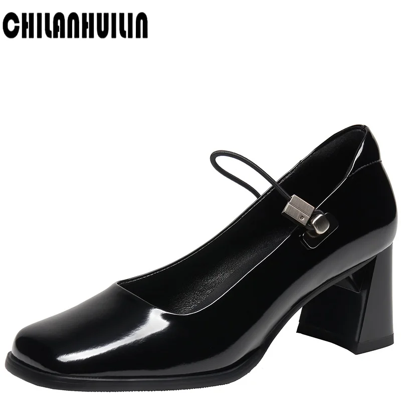 

classic ankle buckle shoes woman pumps retro Mary Janes genuine leather pumps footwear thick high heel party OL shoes lady pumps