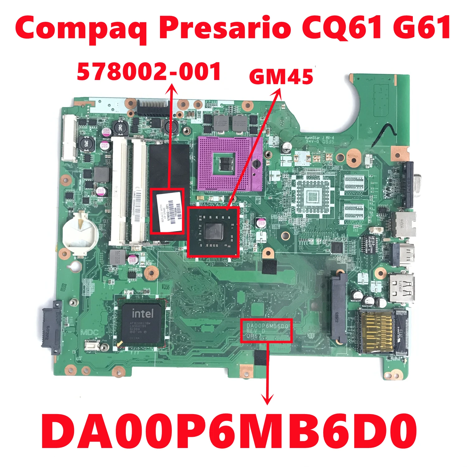 578002-001 578002-501 578002-601 для ноутбука HP Compaq Presario CQ61 G61 материнская плата DA00P6MB6D0 с Intel GM45 DDR2 100% протестирована 578002-001 578002-501 578002-601 для ноутбука HP Compaq Presario CQ61 G61 материнская плата DA00P6MB6D0 с Intel GM45 DDR2 100% протестирована
