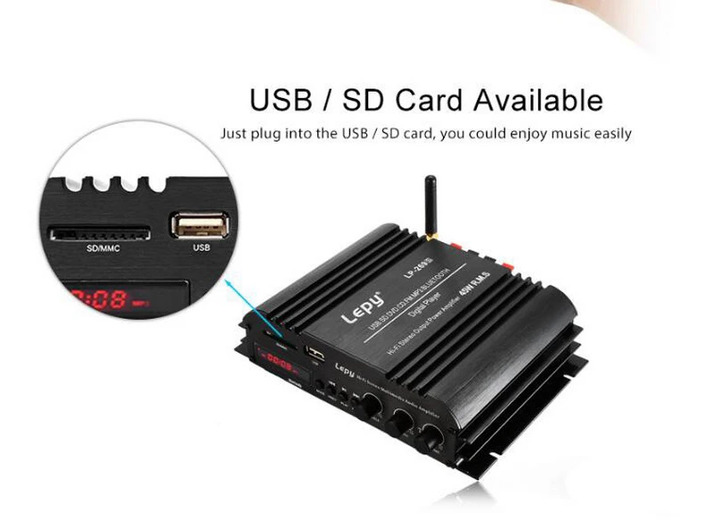 Автомобильный цифровой плеер без адаптера Φ Lepy Bluetooth HIFI Stereo Audio Power 2CH 45W домашняя