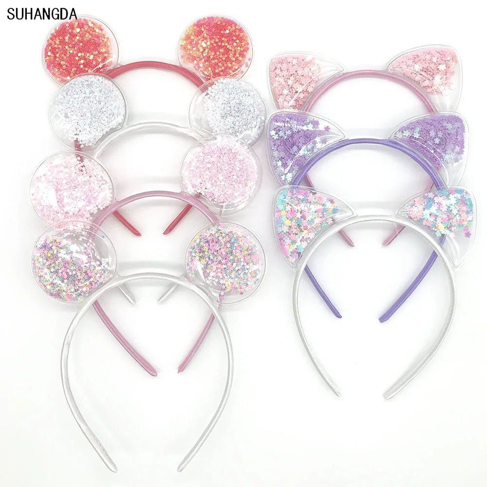 New Girls Cute Colorful Sequin Cat Ears Headbands Children Sweet Cat Ears Hair Band Kids Hair Accessories Scrunchie Christmas