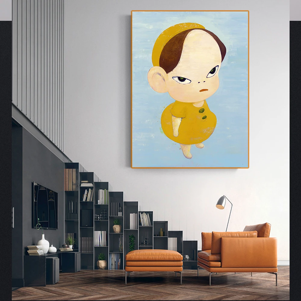 

Yoshitomo Nara"1994Yellow in Blue"Canvas Oil Painting Unframed Modern Cartoon Wall Art Aesthetic Home Room Interior Decoration