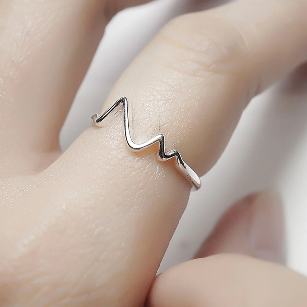 

Authentic 925 Sterling Silver Ring Simple Fashion Wave Lightning Shape Open Ring For Women Party Jewelry Gifts