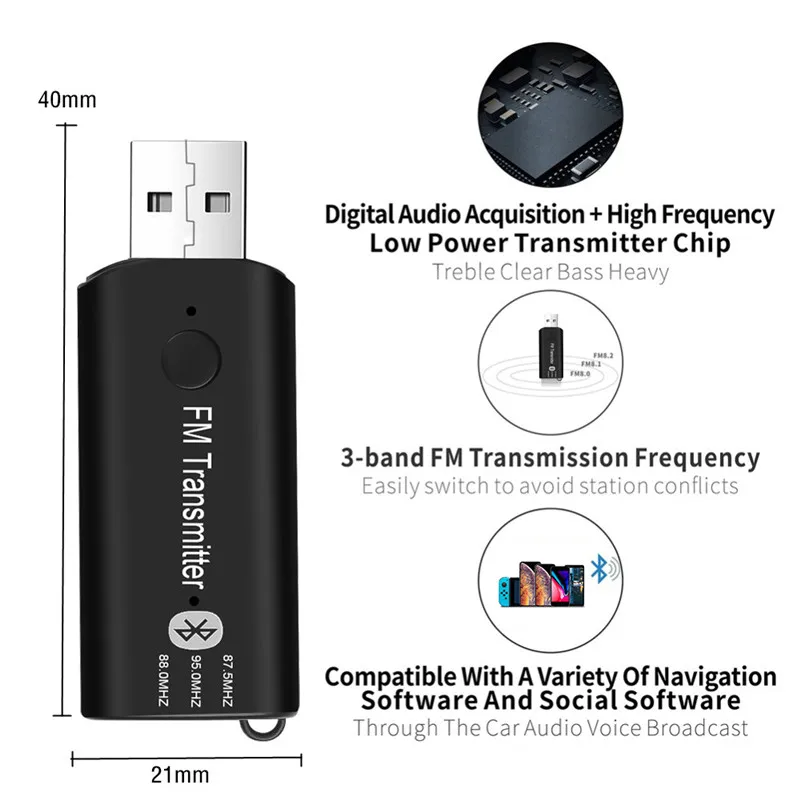 FM-трансмиттер автомобильный с USB-портом и поддержкой Bluetooth 3 5 мм | Автомобили