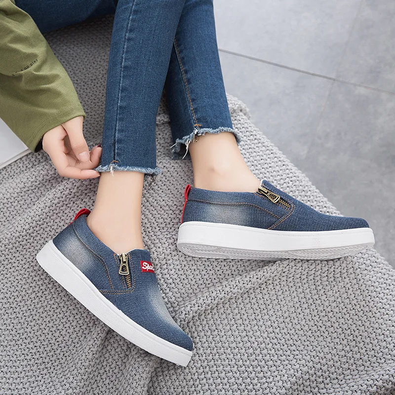 

Spring Autumn New Fashion Side Zipper Denim Women's Casual Shoes Fashion Sneakers Ladies Canvas Vulcanize Shoes A07