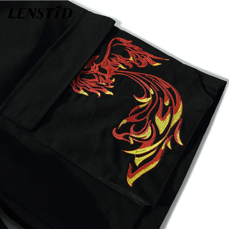Шорты карго LENSTID в стиле хип хоп с вышивкой Харадзюку Фениксом джоггеры карманами