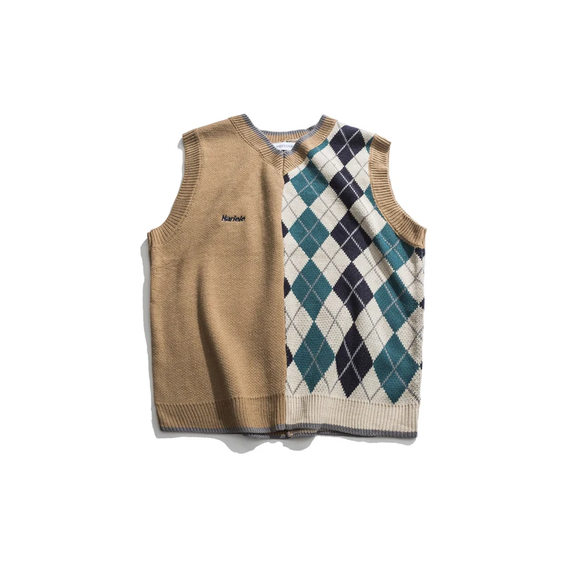 Мужские свитера без рукавов в стиле ретро с узором виде Аргайл акриловый