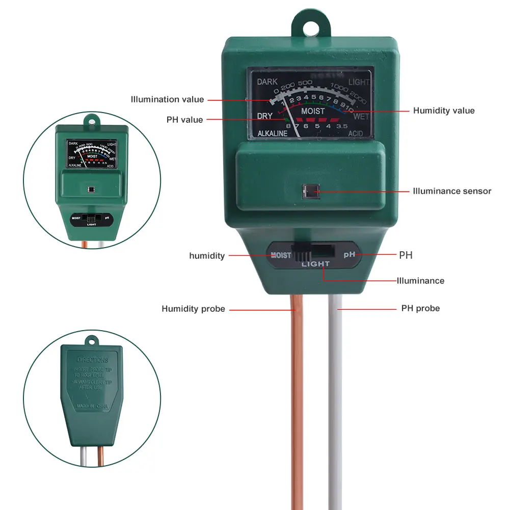 

3 In 1 Easy Use Soil PH Meter Tools Garden Tester For Plants Lawn Indoor Outdoor Handheld Digital Farm Portable Moisture Light