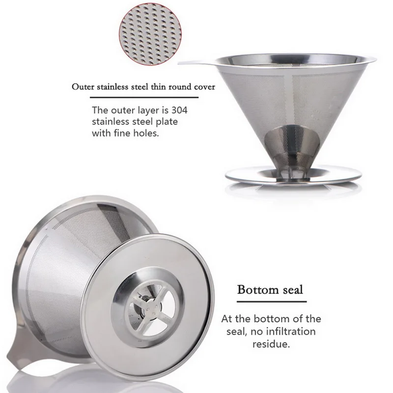 304 Stainless Steel Reusable Drip Cone Tea Coffee Filter Pour Over Dripper Home Kitchen Making Tool 1pc | Дом и сад