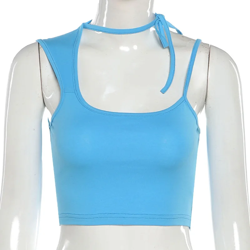 

Women Tank Tops Sexy Pure Color Slim Strappy Halter Vest Sleeveless Sling Type Casual Summer Fashion 2021 New