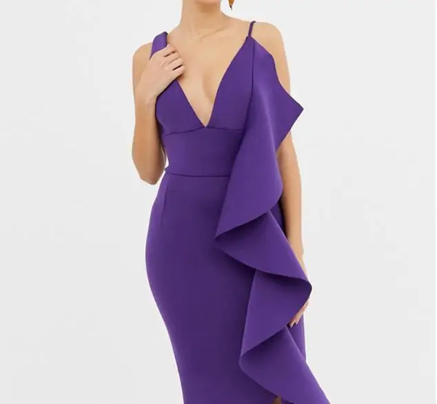 

Cultiseed Lady Party Dress European Women Sexy Spaghetti Strap V neck Side Ruffles Long Dress Female Backless Slim Hip Dresses