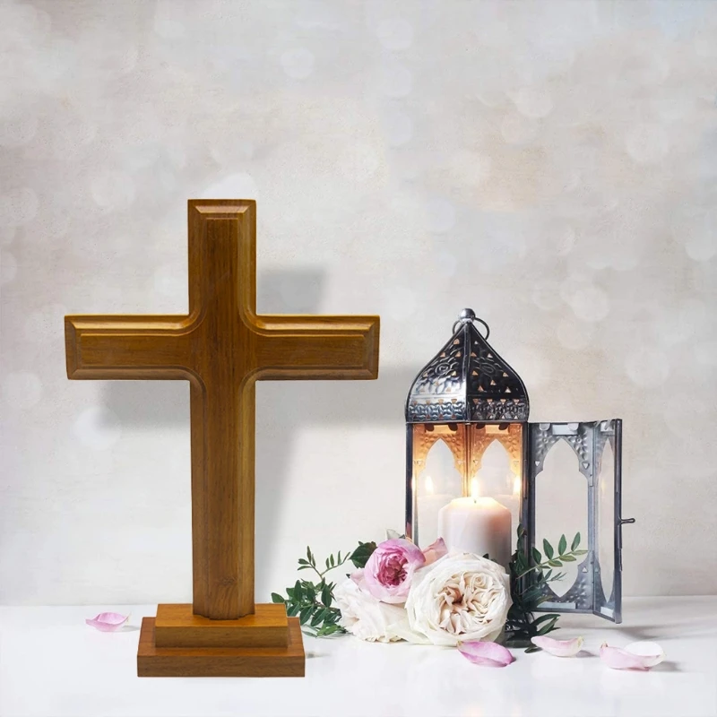 Cruz de pie de madera para decoraci&oacute;n, Cruz de Altar con soporte, mesa de doble cara, regalo-1
