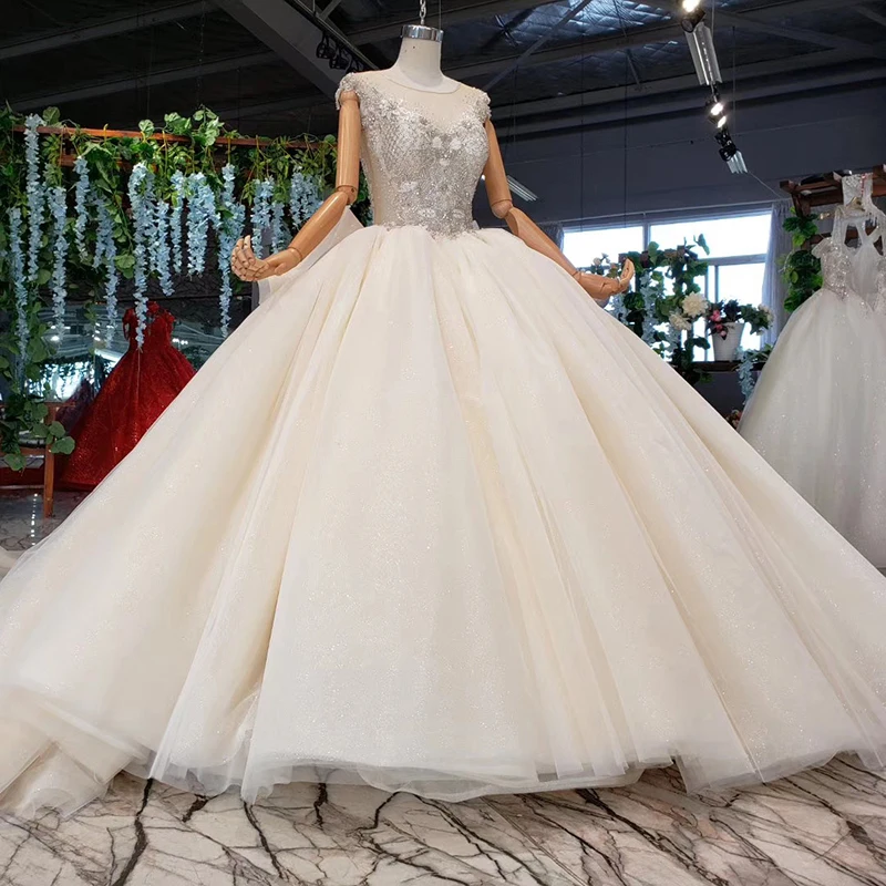 HTL970 Бальные Свадебные платья с оборками со шлейфом и круглым вырезом без рукавов