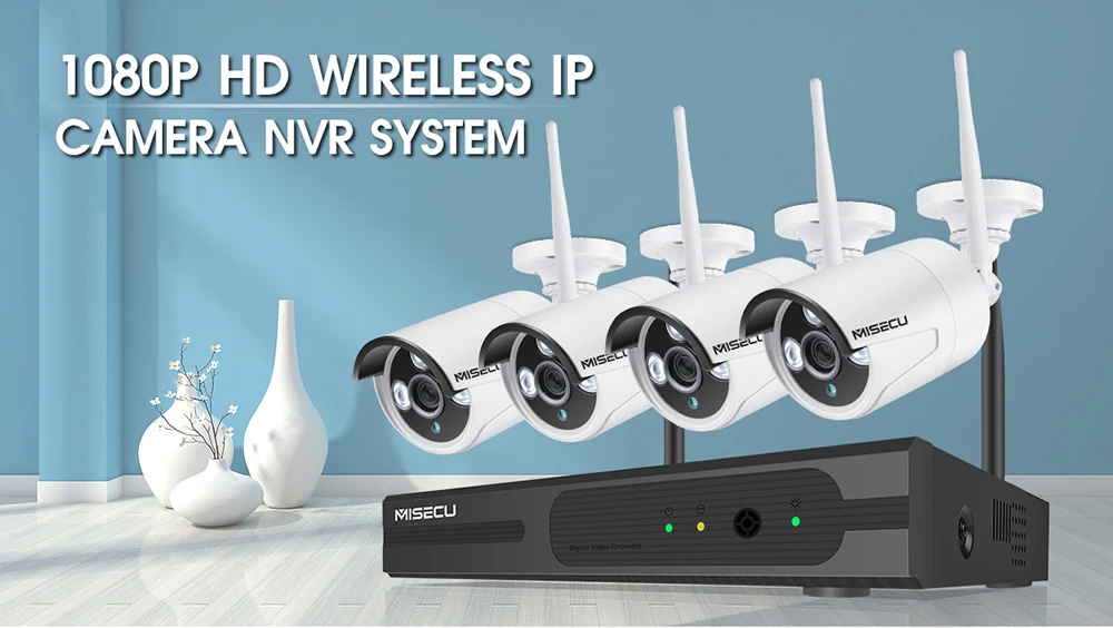 MISECU Беспроводная система видеонаблюдения 4CH NVR 1080P Аудио запись 2MP Водонепроницаемая наружная ИК ночного видения wifi система видеонаблюдения