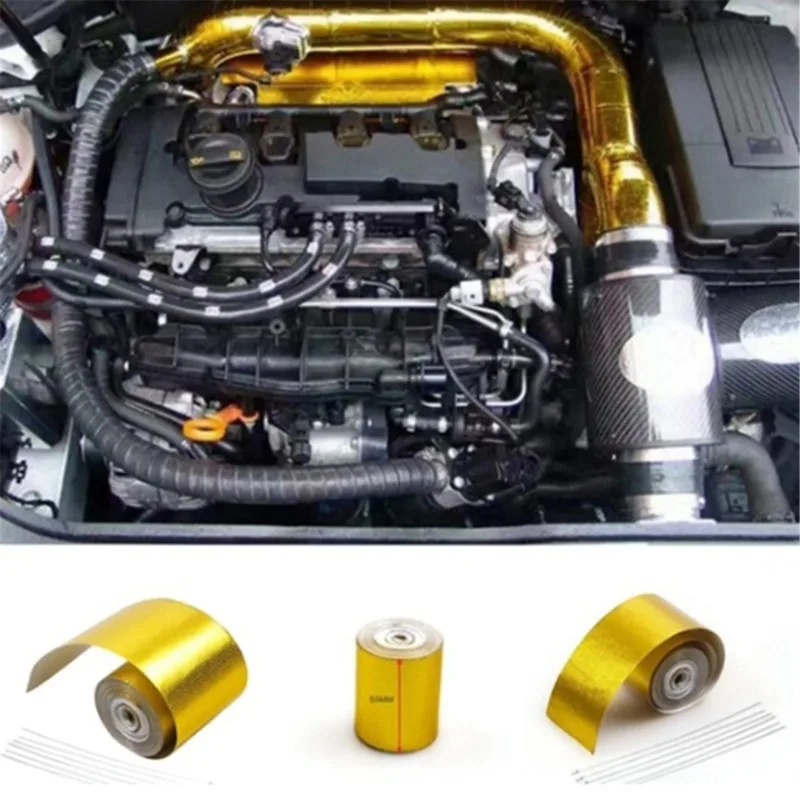 

5mx5cm Fiberglass Heat Reflective Tape Gold High Temperature Heat and Sound Shield Wrap Roll Adhesive New Car Accessories