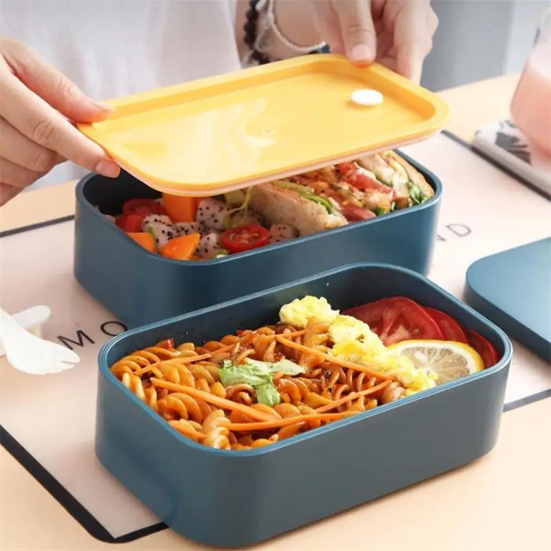 1200 мл микроволновая печь двойной Слои Коробки для обедов студенческим пакетом