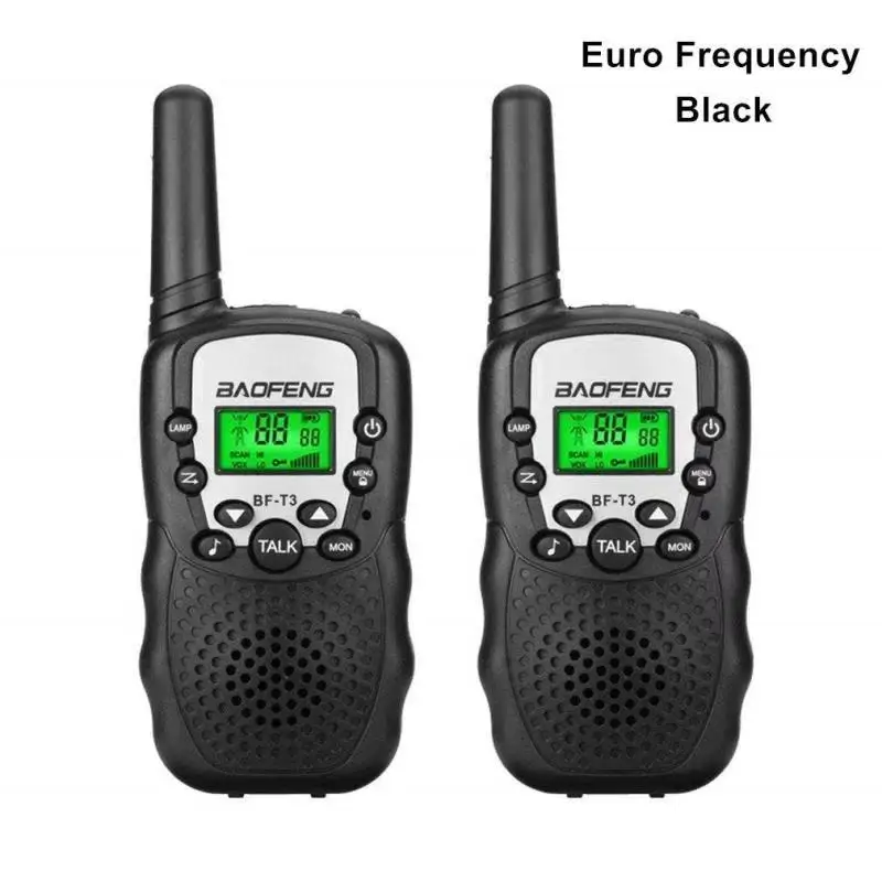 BLACK Euro 2 шт. Baofeng BF-T3 мини любительские рации радио для детей мини ручной T3 беспроводной двухстороннее радио детская игрушка Woki Toki - Цвет: BLACK Euro