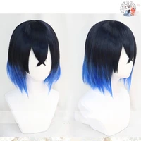 hashibira inosuke short blue ombre wig demon slayer kimetsu no yaiba heat resistant hair cosplay costume wigs free wig cap