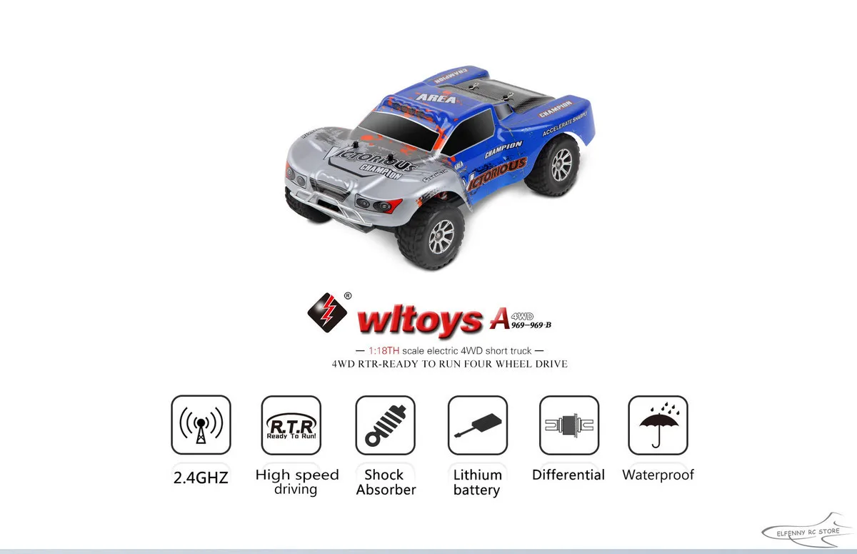 Список игрушек с дистанционным управлением автомобиля A969 1/18 масштаб игрушки 2,4G 4WD 70 км/ч, р/у дрейфующая Краткий курс на дальние расстояния Управление 4-х колесный шок Absorbe