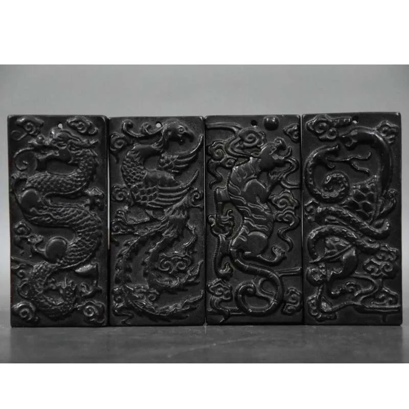 

Hongshan culture archaize black iron meteorite sculpture Four great god beast amulet statue