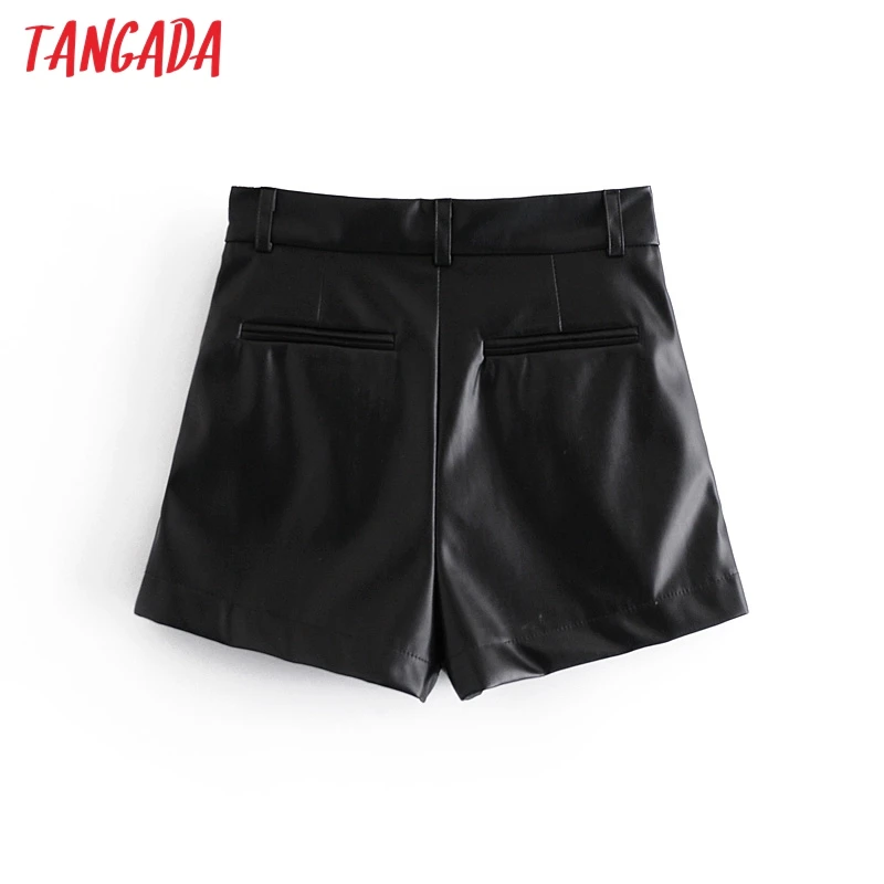 

Tangada 2021 Women Elegant Solid Faux Leather Shorts Female Retro Casual Shorts Pantalones QN38