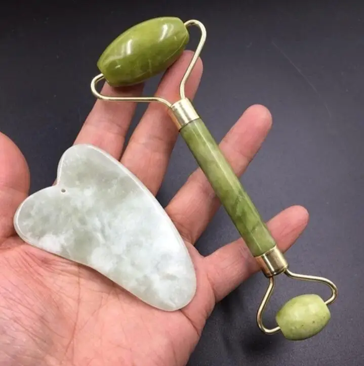 2 шт. Gua Sha натуральный нефритовый массажный роликовый лицевой Массажер для ухода